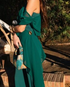 MONO OLIVIA · VERDE ESMERALDA -[品牌] Ventas THE-ARE mono largo verde esmeralda punto asimetrico elastico multiposicion mujer invitada 12