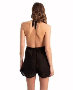 MONO ALL TOGETHER · MARRÓN -[品牌] Ventas THE-ARE mono marron corto sin mangas satinado cuello halter anudado fiesta mujer the are eci img 3