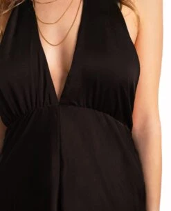 MONO ALL TOGETHER · MARRÓN -[品牌] Ventas THE-ARE mono marron corto sin mangas satinado cuello halter anudado fiesta mujer the are eci img 4