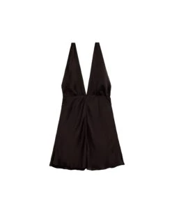 MONO ALL TOGETHER · MARRÓN -[品牌] Ventas THE-ARE mono marron corto sin mangas satinado cuello halter anudado fiesta mujer the are eci img 5