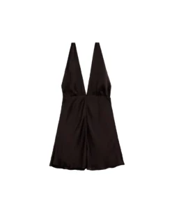 MONO ALL TOGETHER · MARRÓN -[品牌] Ventas THE-ARE mono marron corto sin mangas satinado cuello halter anudado fiesta mujer the are eci img 5 scaled