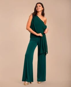 MONO OLIVIA · VERDE ESMERALDA -[品牌] Ventas THE-ARE mono verde asimetrico capa gasa eci img 2