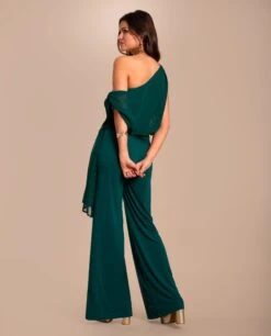 MONO OLIVIA · VERDE ESMERALDA -[品牌] Ventas THE-ARE mono verde asimetrico capa gasa eci img 3