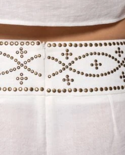 PANTALÓN ESSENCE · BLANCO -[品牌] Ventas THE-ARE pantalon blanco lino tachuelas conjunto elegante fiesta mujer the are eci img 4