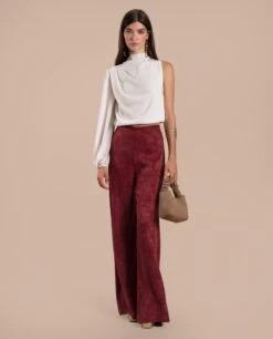 PANTALÓN JULIETTE · BURDEOS -[品牌] Ventas THE-ARE pantalon burdeos palazzo elastico jacquard cintura alta eventos mujer the are eci img 1