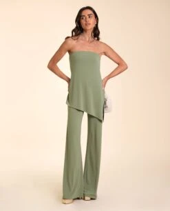 PANTALÓN ALGECIRAS · CAQUI -[品牌] Ventas THE-ARE pantalon caqui elegante pata ancha elastico conjunto invitada mujer the are