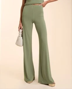 PANTALÓN ALGECIRAS · CAQUI -[品牌] Ventas THE-ARE pantalon caqui elegante pata ancha elastico conjunto invitada mujer the are eci img 2