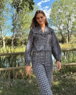 PANTALÓN CITY FIELDS · AZUL -[品牌] Ventas THE-ARE pantalon cuadros azul recto conjunto talle medio mujer the are 3