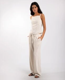 PANTALON MEDITERRANEAN SPIRIT · CRUDO -[品牌] Ventas THE-ARE pantalon fluido lino natural conjunto mujer the are 4