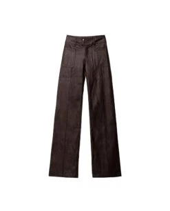 PANTALÓN OUT FROM ROUTINE · MARRÓN -[品牌] Ventas THE-ARE pantalon largo polipiel marron doble boton bolsillos mujer the are eci img 5