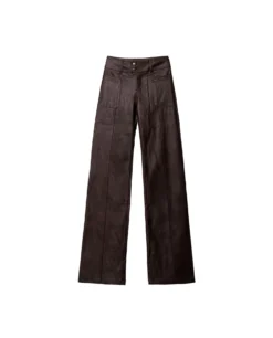 PANTALÓN OUT FROM ROUTINE · MARRÓN -[品牌] Ventas THE-ARE pantalon largo polipiel marron doble boton bolsillos mujer the are eci img 5 scaled