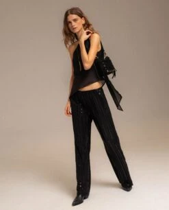PANTALÓN MOONLIT · NEGRO -[品牌] Ventas THE-ARE pantalon negro lentejuelas brillo mujer the are 02