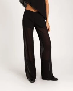 PANTALÓN GIRLS NIGHT · NEGRO -[品牌] Ventas THE-ARE pantalon negro transparencias largo tiro alto gasa recto fiesta mujer the are eci img 2