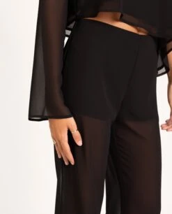 PANTALÓN GIRLS NIGHT · NEGRO -[品牌] Ventas THE-ARE pantalon negro transparencias largo tiro alto gasa recto fiesta mujer the are eci img 4