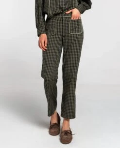 PANTALÓN FIRST COFFEE · CUADROS -[品牌] Ventas THE-ARE pantalon recto cuadros vichi verde bolsillos delanteros mujer the are eci img 2