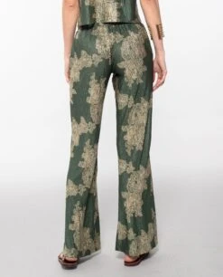 PANTALÓN JADE BLOOM · VERDE -[品牌] Ventas THE-ARE pantalon recto satinado jacquard verde conjunto elegante fiesta mujer the are eci img 3