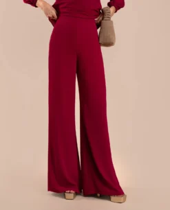 PANTALÓN FELICE · ROJO -[品牌] Ventas THE-ARE pantalon rojo palazzo elegante talle alto cremallera invisible conjunto invitada mujer the are eci img 2 scaled