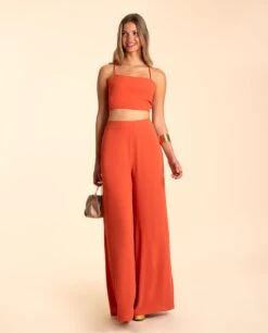 PANTALÓN MARGARITA · TERRACOTA -[品牌] Ventas THE-ARE pantalon terracota campana elegante eventos mujer the are 1