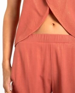 PANTALÓN SORRY I'M HERE · TERRACOTA -[品牌] Ventas THE-ARE pantalon terracota largo brillante aberturas conjunto mujer the are eci img 4