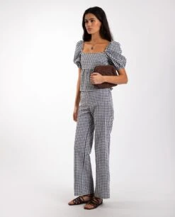 PANTALÓN SUNSET LOVER · BLANCO Y NEGRO -[品牌] Ventas THE-ARE pantalon vichy blanco negro recto tiro alto conjunto mujer the are 8a