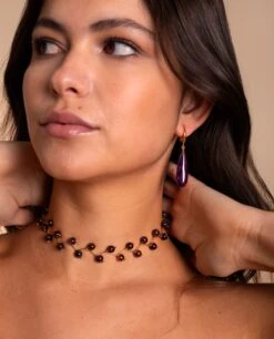 PENDIENTES DROP AMETHYST · ACERO BAÑO ORO