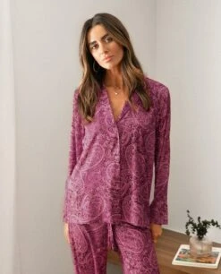 PIJAMA LITTLE PLEASURES · PANTALÓN LARGO -[品牌] Ventas THE-ARE pijama burdeos estampado paisley camisero largo mujer the are 6 bbb94f34 ffe4 4042 8815 72f8d327ac6c