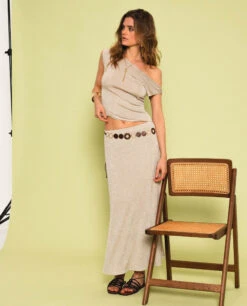 TOP EVENING BREEZE · DORADO -[品牌] Ventas THE-ARE top asimetrico dorado brillo conjunto elegante fiesta mujer the are 5