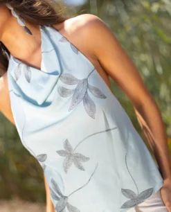 TOP OCEAN CALL · AZUL -[品牌] Ventas THE-ARE top azul flores lazada al cuello mujer the are 2 scaled