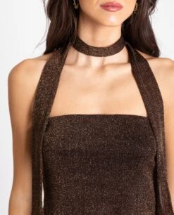 TOP LAST NIGHT · COBRE -[品牌] Ventas THE-ARE top bandeau cobre brillo fular conjunto fiesta the are eci img 3
