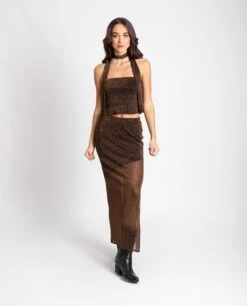 TOP LAST NIGHT · COBRE -[品牌] Ventas THE-ARE top bandeau cobre brillo fular conjunto fiesta the are eci img 4