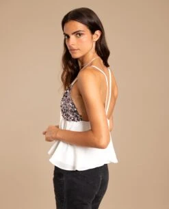 TRIANGLE TOP · BLANCO -[品牌] Ventas THE-ARE top blanco fiesta lentejuelas gasa fiesta mujer the are 5