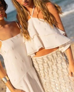 TOP NIGHT BLOOM · BLANCO -[品牌] Ventas THE-ARE top blanco volantes lazo al cuello mujer the are 6