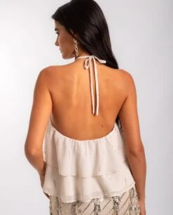 TOP NIGHT BLOOM · BLANCO -[品牌] Ventas THE-ARE top blanco volantes lazo al cuello mujer the are eci img 2