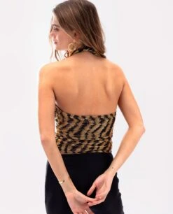 TOP BE MY GUEST · NEGRO Y DORADO -[品牌] Ventas THE-ARE top brillo jacquard punto lurex multiposicion tirantes mujer the are eci img 3