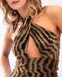 TOP BE MY GUEST · NEGRO Y DORADO -[品牌] Ventas THE-ARE top brillo jacquard punto lurex multiposicion tirantes mujer the are eci img 4