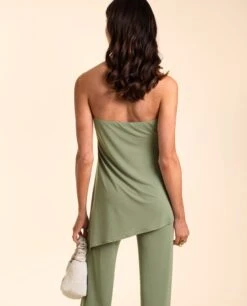 TOP ALGECIRAS · CAQUI -[品牌] Ventas THE-ARE top caqui elegante palabra honor elastico asimetrico conjunto invitada mujer the are eci img 2