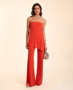 TOP ALGECIRAS · CORAL -[品牌] Ventas THE-ARE top coral elegante palabra honor elastico asimetrico conjunto invitada mujer the are eci img 4