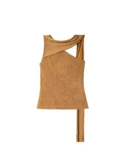 TOP DEAR DIARY · MARRÓN -[品牌] Ventas THE-ARE top dorado asimetrico foulard mujer the are eci img 5