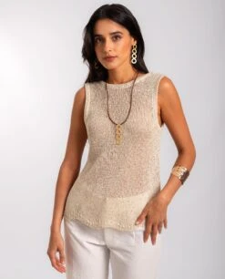 TOP GLOWING FEVER · DORADO -[品牌] Ventas THE-ARE top dorado brillos espalda baja mujer the are eci img 1