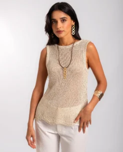 TOP GLOWING FEVER · DORADO -[品牌] Ventas THE-ARE top dorado brillos espalda baja mujer the are eci img 1 scaled