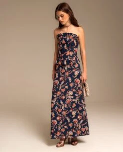 TOP VEGA · AZUL MARINO -[品牌] Ventas THE-ARE top estampado flores azul corpino conjunto invitada mujer the are 2