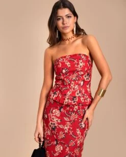 TOP VEGA · ESTAMPADO -[品牌] Ventas THE-ARE top estampado flores rojo corpino conjunto invitada mujer the are eci img 1