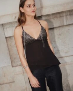 TOP EVENING MUSE · PLOMO -[品牌] Ventas THE-ARE top lentejuelas tirantes espalda abierta fiesta mujer the are 1