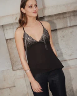 TOP EVENING MUSE · PLOMO -[品牌] Ventas THE-ARE top lentejuelas tirantes espalda abierta fiesta mujer the are 1 scaled