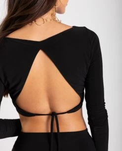 TOP DATE NIGHT · NEGRO -[品牌] Ventas THE-ARE top negro espalda abierta manga larga conjunto fiesta mujer the are eci img 3