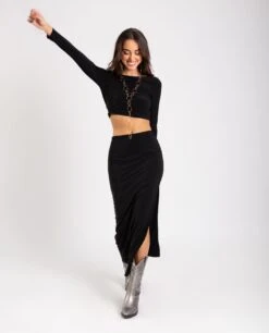 TOP DATE NIGHT · NEGRO -[品牌] Ventas THE-ARE top negro espalda abierta manga larga conjunto fiesta mujer the are eci img 4