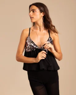 TRIANGLE TOP · NEGRO -[品牌] Ventas THE-ARE top negro fiesta lentejuelas gasa fiesta mujer the are 3 scaled