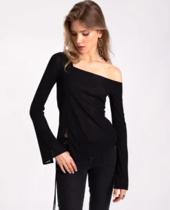 TOP EVENING MEMORIES · NEGRO -[品牌] Ventas THE-ARE top negro punto manga larga asimetria mujer the are eci img 1 scaled