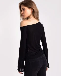 TOP EVENING MEMORIES · NEGRO -[品牌] Ventas THE-ARE top negro punto manga larga asimetria mujer the are eci img 2