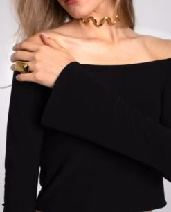 TOP BACK TO NIGHTS · NEGRO -[品牌] Ventas THE-ARE top negro punto manga larga hombros descubiertos mujer the are eci img 3